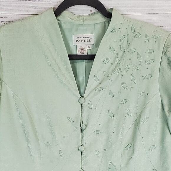 Vintage Adrianna Papell Silk Blazer Mint Green jacket Floral Embroidered Size 12 - Picture 4 of 9